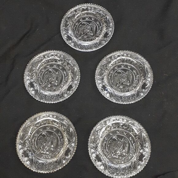 5 pc set VTG 3.5" Westmoreland Clear Sandwich Glass 1831 Liberty Eagle Clear MIN - Picture 1 of 7